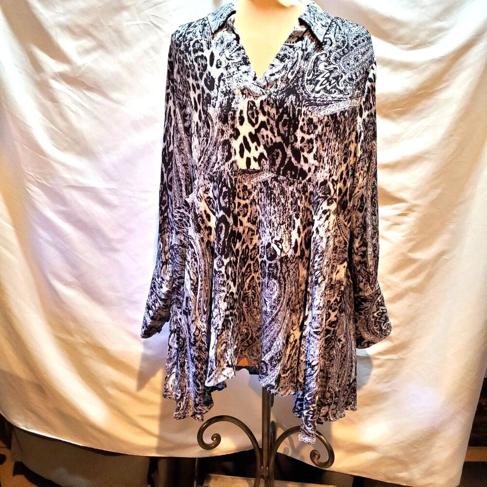 Simply Noelle Animal Print Tunic Top Short Dress Long Sleeves L-XL 12-14 NWT